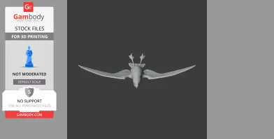 A 3D model of a flying prehistoric creature with wings spread wide, seen from the front.