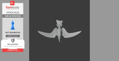 3D model of a prehistoric pterosaur with wings spread, ready for 3D printing.