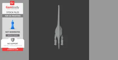 A top view of a 3D Petrobrasaurus model for printing, featuring a long neck and tail.