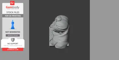 A detailed 3D bust of a historical warrior with ornate clothing and headgear, viewed from above.