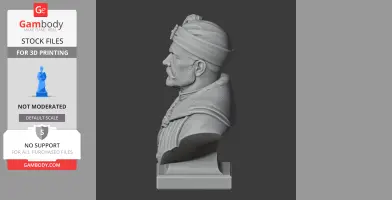 A detailed 3D bust of a historical figure with a turban and mustache, designed for 3D printing.
