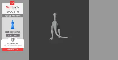 3D model of a dinosaur, Phaedrolosaurus, viewed from the back. Tall and slender with a long tail.