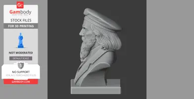 3D bust of a historical warrior with a beard, long hair, and a cap, designed for 3D printing.