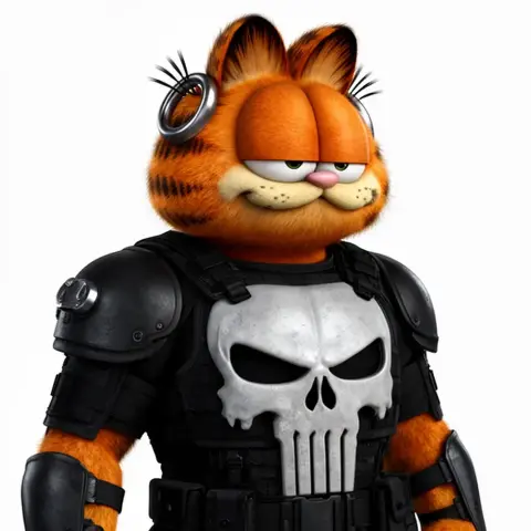 A mashup figure of Garfield dressed as the Punisher in tactical gear with a skull emblem.