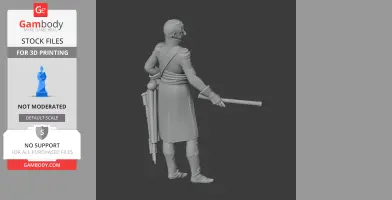 Napoleonic-era soldier 3D model holding a telescope, dressed in period military attire.