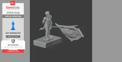 Napoleonic soldier 3D model holding a flag, standing on a rectangular base.