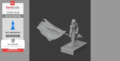 Napoleonic soldier 3D model holding a flowing flag, standing on a base, designed for 3D printing.