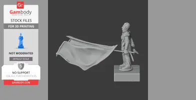 Napoleonic soldier 3D model holding a large, flowing flag, ready for 3D printing.