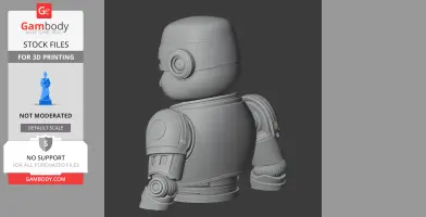 A 3D model of a figure combining Garfield and RoboCop, featuring armor and robotic elements.