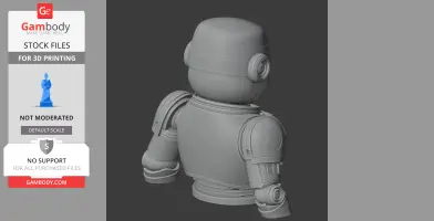 3D model of a mashup character combining Garfield and RoboCop, showing mechanical details and rounded features.