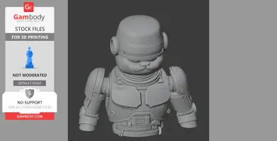 A 3D model of a Garfield and RoboCop mashup character in armor, designed for 3D printing.