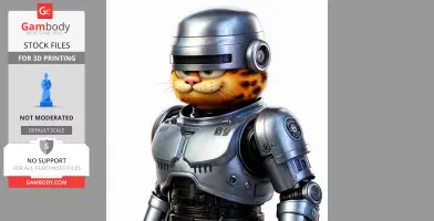 Garfield's face in RoboCop armor, creating a humorous mashup figure for 3D printing.