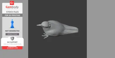 Gray 3D model of a plover-like prehistoric bird, resting position, designed for 3D printing.