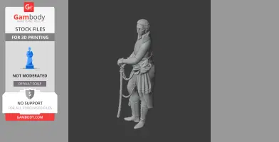 3D model of a historical warrior in period attire, holding a staff, designed for 3D printing.