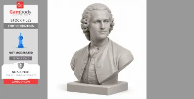 3D print-ready bust of a historical figure with curly hair, dressed in 18th-century attire.