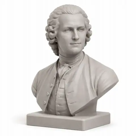 Bust of a historical figure in period clothing with curled hair, set on a square base.