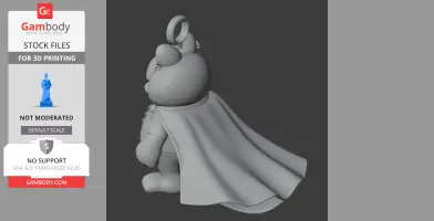 A 3D model of a cartoon cat wearing a cape and a large ring on its head, designed for 3D printing.