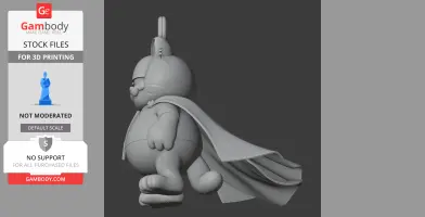 A caped cat figure with superhero elements, combining Garfield and Shazam, designed for 3D printing.