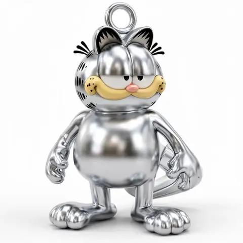 Metallic Garfield figure with a Silver Surfer theme, features ring attachment on top.