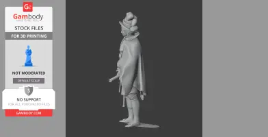 3D model of a Napoleonic soldier in a cape, holding a telescope, viewed from the side.
