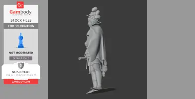 Napoleonic soldier figure with decorative hat and cape, depicted in a detailed side view.