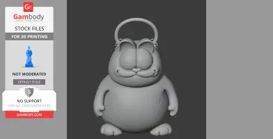 3D model of Garfield as a chubby figure with sleepy eyes, with a ring on top, for 3D printing.
