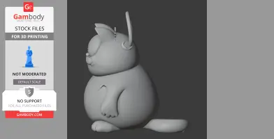 A 3D model of a chubby cat with Spider-Man elements, viewed from the side, designed for 3D printing.