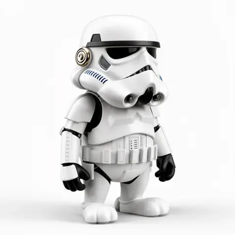 A cartoonish Stormtrooper with cat-like features, combining elements of Garfield and Star Wars.