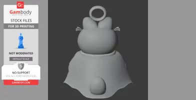 A 3D model of a cat figure with a cape and ring stand, resembling Garfield and Superman.