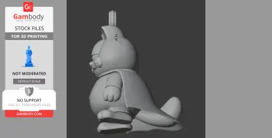 Cartoon cat figure wearing a cape, in a superhero pose, designed for 3D printing.