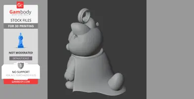 Cartoon cat figure with a superhero cape and a ring, designed for 3D printing.