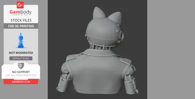 Robot figure with cat ears, mechanical arms, and detailed upper torso, viewed from the back.
