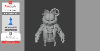 A 3D model combining Garfield and Terminator, featuring robotic details and a leather jacket.