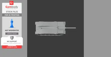 Top view of a 3D model of a Challenger 2 tank for 3D printing, displayed on a black background.