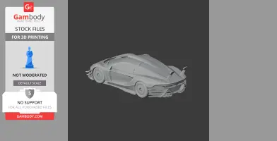 3D model of a sleek, futuristic car designed for 3D printing, shown from a rear-side angle.