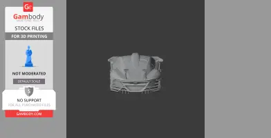 Front view of a detailed 3D model of a sports car, designed for 3D printing.