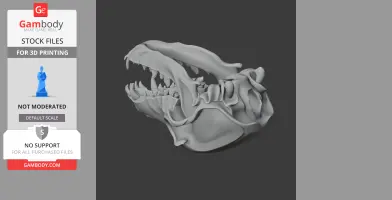 3D model of a detailed dog skull, suitable for 3D printing, displayed on a dark background.