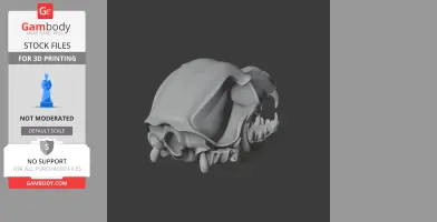 3D model of a dog skull replica, designed for 3D printing, with detailed teeth and bone structure.