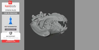 3D model of a detailed dog skull, white, with open jaw, showcasing realistic teeth and bone structure.