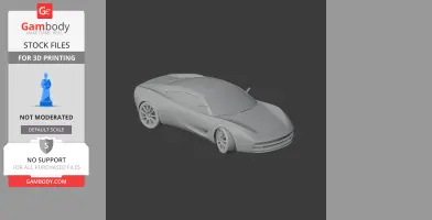 A sleek 3D model of a sports car designed for 3D printing, shown in a matte gray render.
