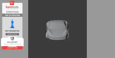 A 3D printable model of a sleek, aerodynamic car viewed from the front.