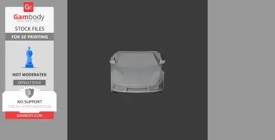 Front view of a 3D model of a car, ready for 3D printing, shown on a gray background.