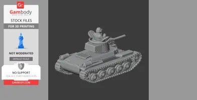 A detailed 3D model of a Chi-Ha tank with a turret and tracks, ready for 3D printing.