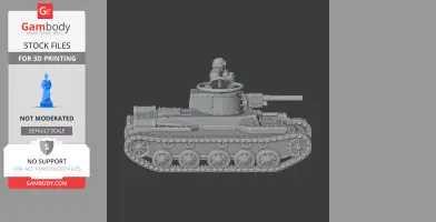 3D model of a Chi-Ha tank with detailed tracks and turret, featuring a soldier figure in the hatch.