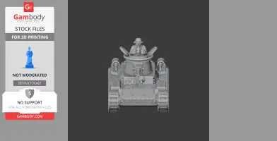 Detailed 3D model of a Chi-Ha tank with a soldier in the turret, suitable for 3D printing.