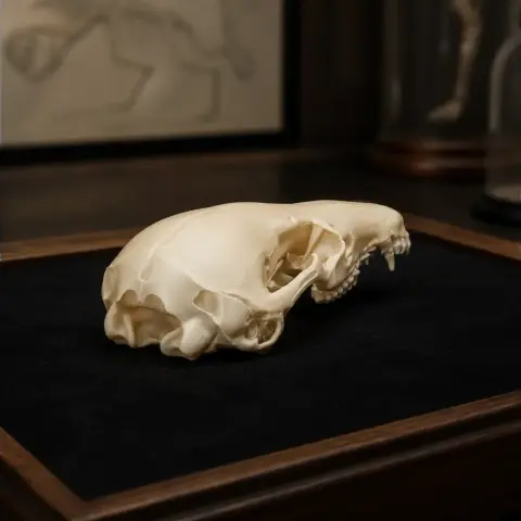 Dusky Antechinus skull replica on display, showcasing detailed bone structure for 3D printing.