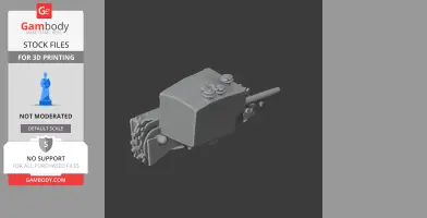 A 3D model of a Churchill Gun Carrier tank turret with tracks and gun barrel, designed for 3D printing.