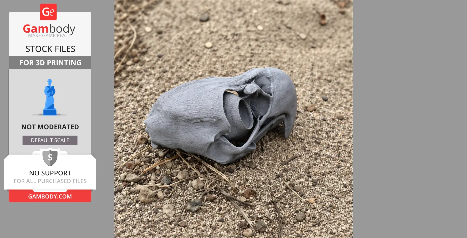 3D printed eagle skull replica on textured sandy ground.