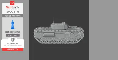 3D model of Churchill tank for printing, side view on a dark background.