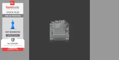 Gray 3D model of a detailed tank viewed from the front, designed for 3D printing.